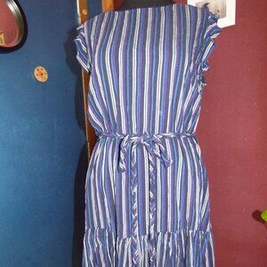 GOTH BOHO MULTI COLOR STRIPED FLARED BELTED SLEEVELESS SHORT DRESS XL